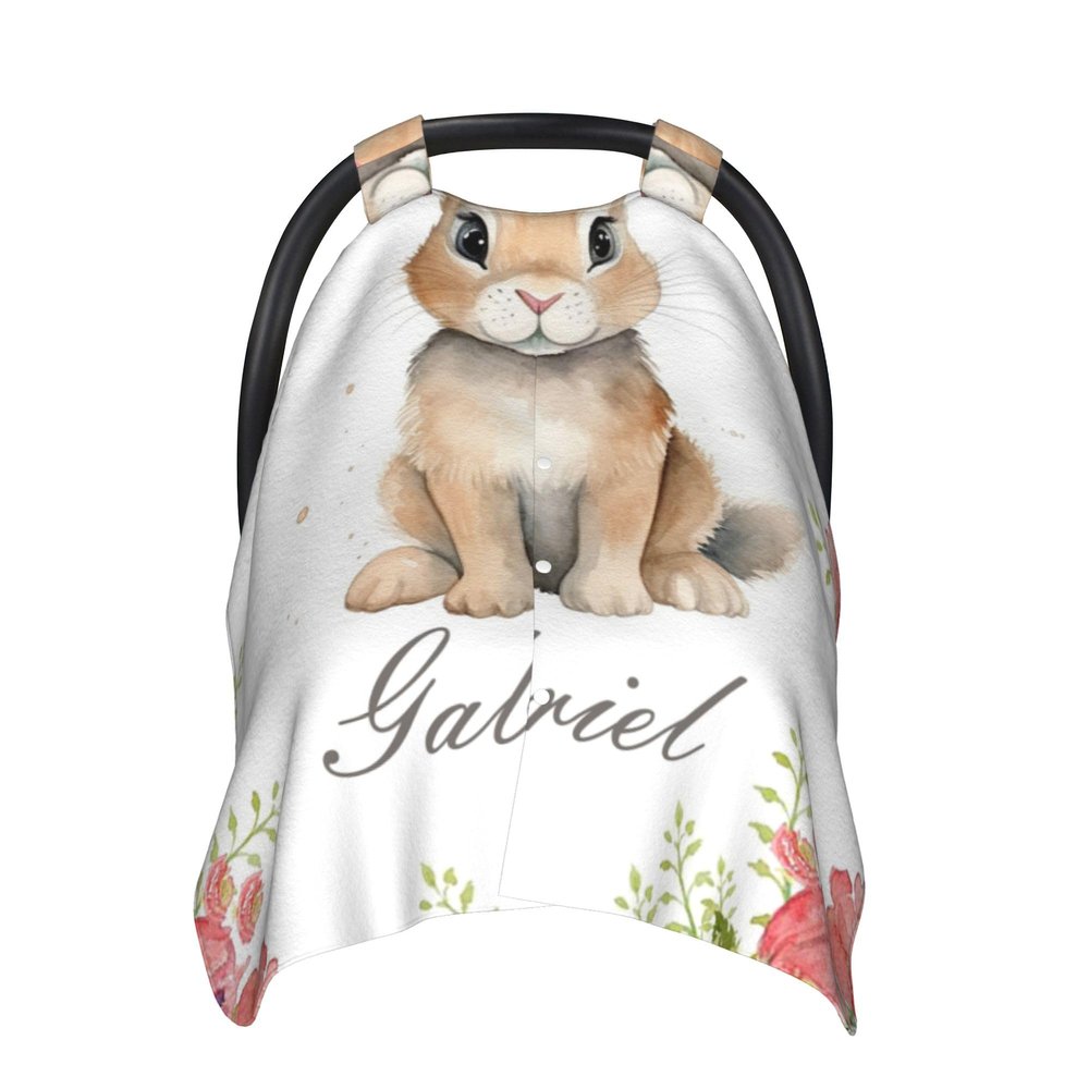 Personalized Car Seat Cover Baby Girl Boy with Name Minky Blankets Custom Rabbit Winter Car Seat Covers for Babies Peekaboo Opening Infant Car Seat Cover Nursing Cover Carseat Canopy