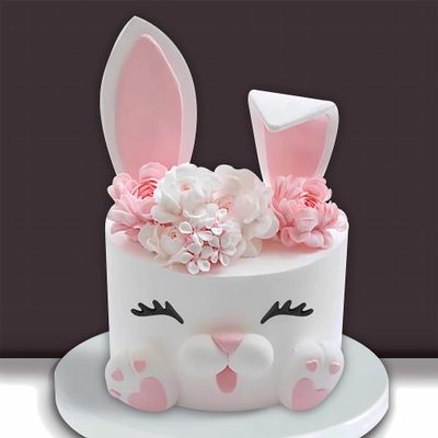 12 PCS Bunny Cake Topper with Ear Foot Flower Eye Nose for Easter Bunny Rabbit Birthday Supplies (Pink)