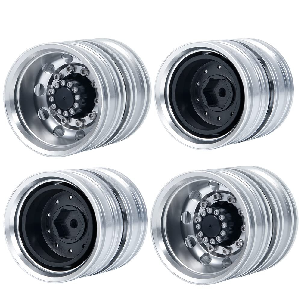 QUPA AM STORE Metal Rear Beadlock Wheels Rims 4PCS for 1/14 Tamiya Truck Tractor Cargo RC Car