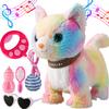 Colorful Leash Walking Cat Set Singing That Purrs and Meows Animated Plush Robot Kitten Moving Plush Realistic Stuffed Animal Remote Control Cute Kawai Robotic Kitty Toy for Girl view 1