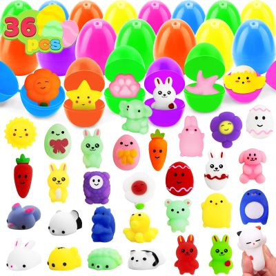 36 Pack Easter Eggs with Mochi Squishy Toys, Plastic Easter Eggs Filler Easter Gifts for Kids Easter Basket Stuffers Easter Egg Hunt, Easter Classroom Prizes Easter Party Favors