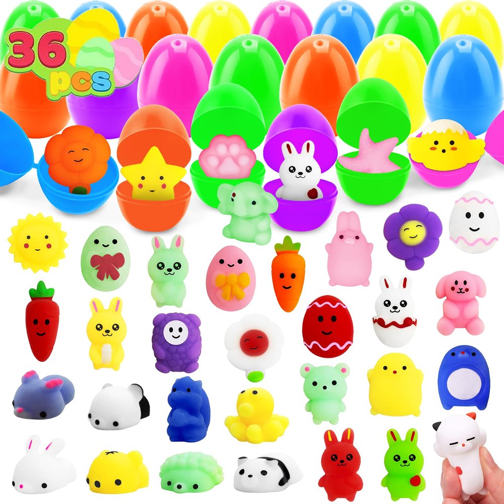 36 Pack Easter Eggs with Mochi Squishy Toys, Plastic Easter Eggs Filler Easter Gifts for Kids Easter Basket Stuffers Easter Egg Hunt, Easter Classroom Prizes Easter Party Favors