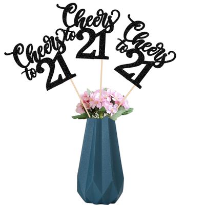12 Pack Cheers to 21 Centerpiece Sticks Assembled Glitter Number 21 Twenty-one 21st Birthday Table Centerpiece Sticks for Cheers to 21 Years Old 21st Birthday Theme Party Supplies Black