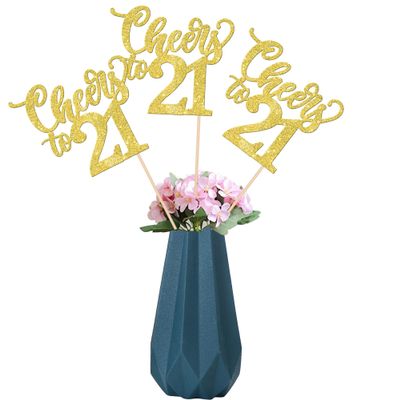 12 Pack Happy 21st Birthday Centerpiece Sticks Assembled Glitter Cheers to 21 Years Birthday Table Centerpiece Sticks for 21 Fabulous Theme Party Supplies Gold
