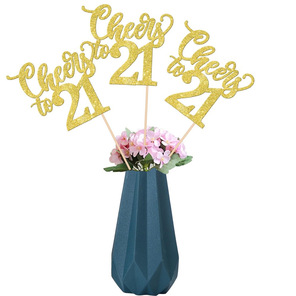12 Pack Happy 21st Birthday Centerpiece Sticks Assembled Glitter Cheers to 21 Years Birthday Table Centerpiece Sticks for 21 Fabulous Theme Party Supplies Gold