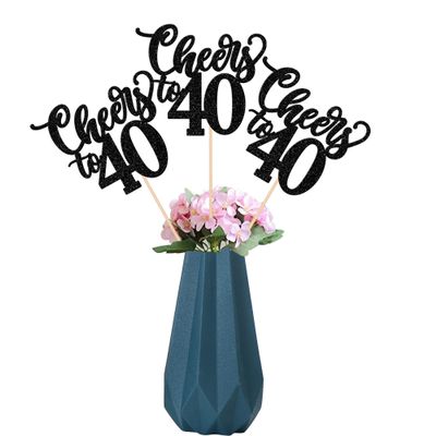 12 Pack Cheers to 40 Centerpiece Sticks Assembled Glitter Number 40 Forty 40th Birthday Table Centerpiece Sticks for Cheers to 40 Years Old 40th Birthday Theme Party Supplies Black