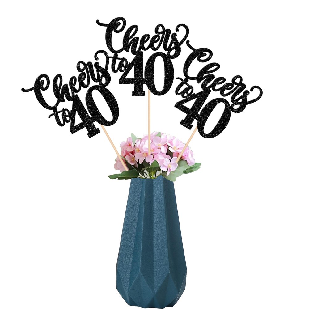 12 Pack Cheers to 40 Centerpiece Sticks Assembled Glitter Number 40 Forty 40th Birthday Table Centerpiece Sticks for Cheers to 40 Years Old 40th Birthday Theme Party Supplies Black