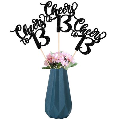 12 Pack Cheers to 13 Centerpiece Sticks Assembled Glitter Number 13 Thirteen 13th Birthday Table Centerpiece Sticks for Cheers to 13 Years Old 13th Birthday Theme Party Supplies Black