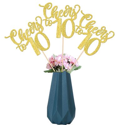 12 Pack Happy 10th Birthday Centerpiece Sticks Assembled Glitter Cheers to 10 Years Birthday Table Centerpiece Sticks for 10 Fabulous Theme Party Supplies Gold
