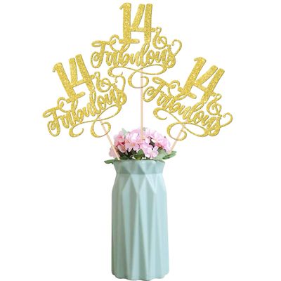 12 Pack 14 & Fabulous Centerpiece Sticks Assembled Glitter Fourteen and Fabluous 14th Birthday Table Centerpiece Sticks for Cheers to 14 Years Old 14th Birthday Theme Party Supplies Gold