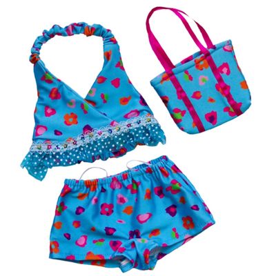 Blue Floral Tankini with Matching Bag 1418 Inch Plush Bear Clothes Outfit for Stuffed Animal Doll Accessories Swimwear Dress Up