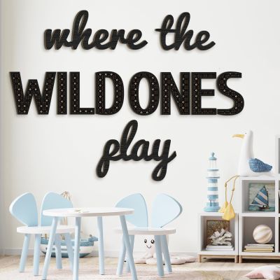 Beeveer Where the Wild Ones Play Nursery Sign Wooden Playroom Wall Decor Playroom Decoration Word Play Room Sign for Wall Plaques(40 Inch,Black)