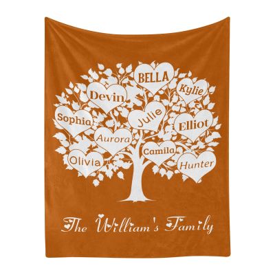 Vintage Family Tree Orange Personalized Baby Blanket with Name Soft Throw Fleece Blankets for Girls Boys Newborn Infants Kids Shower Birthday Gift 30X40 inch