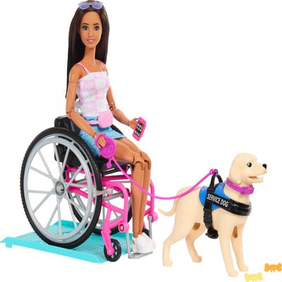 Barbie Brunette Fashion Doll & Service Dog, Wheelchair, Ramp & Accessories