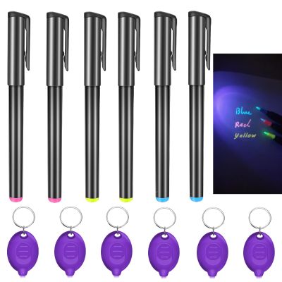 Daemson Invisible Ink Pen, Spy Pen with 6 PCS Mini UV LED Keychain Flashlight, Disappearing Ink Magic Pens with Black Light Markers for Secret Notes, Fit for Christmas Halloween Holiday Gifts (6 PCS)
