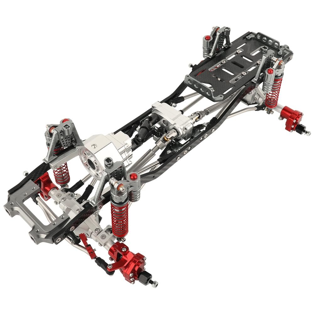RZXYLRC Carbon Fiber Chassis Frame with Prefixal Transmission for Axial 1/10 SCX10 II 90046 90047 Upgrade Crawler Car Refit Kit Parts with Portal Axles (Gray-Silver)