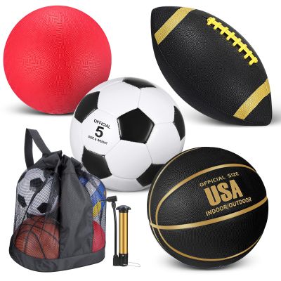 Lenwen 5 Pcs Sports Balls Set School Recess Equipment, Black Gold