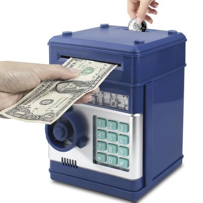 Cargooy Mini ATM Piggy Bank ATM Machine Best Gift for Kids,Electronic Code Piggy Bank Money Counter Safe Box Coin Bank for Boys Girls Password Lock Case (Navy Blue)