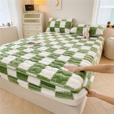 Flannel Velvet Bed Sheet Winter Super Soft Cosy Plush Shaggy Taffeta Elastic Fitted Sheet Solid Flannel Velvet Fleece Fluffy Fuzzy Warm Bedspread with Deep Pocket
