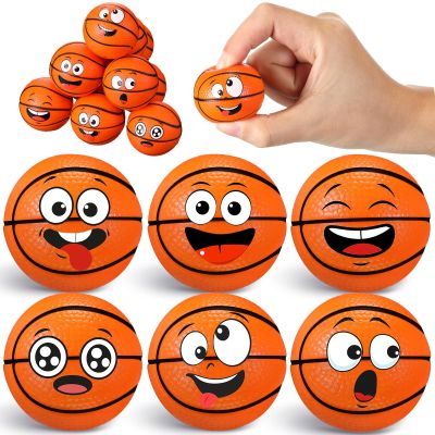 Arrowbash 12 Pcs Mini Face Stress Balls for Boys Girls Sport Funny Face Squeeze Foam Balls for Stress and Anxiety Relief for Party Favors Birthday Gift Decoration(Basketball)