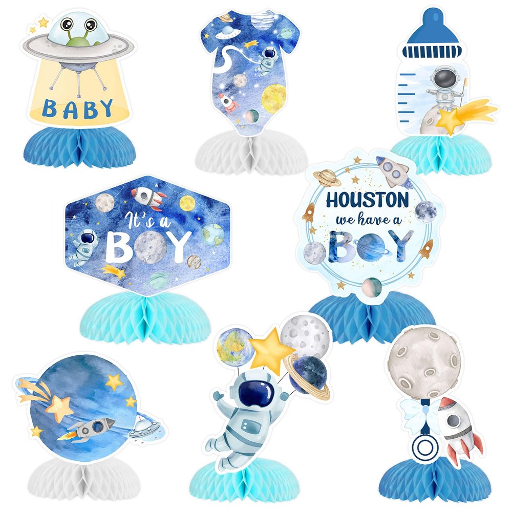 Outer Space Baby Shower Decorations for Boy - 8pcs Honeycomb Centerpieces, Planet Astronaut Space Table Toppers for Houston We Have a Boy Baby Shower Party Supplies
