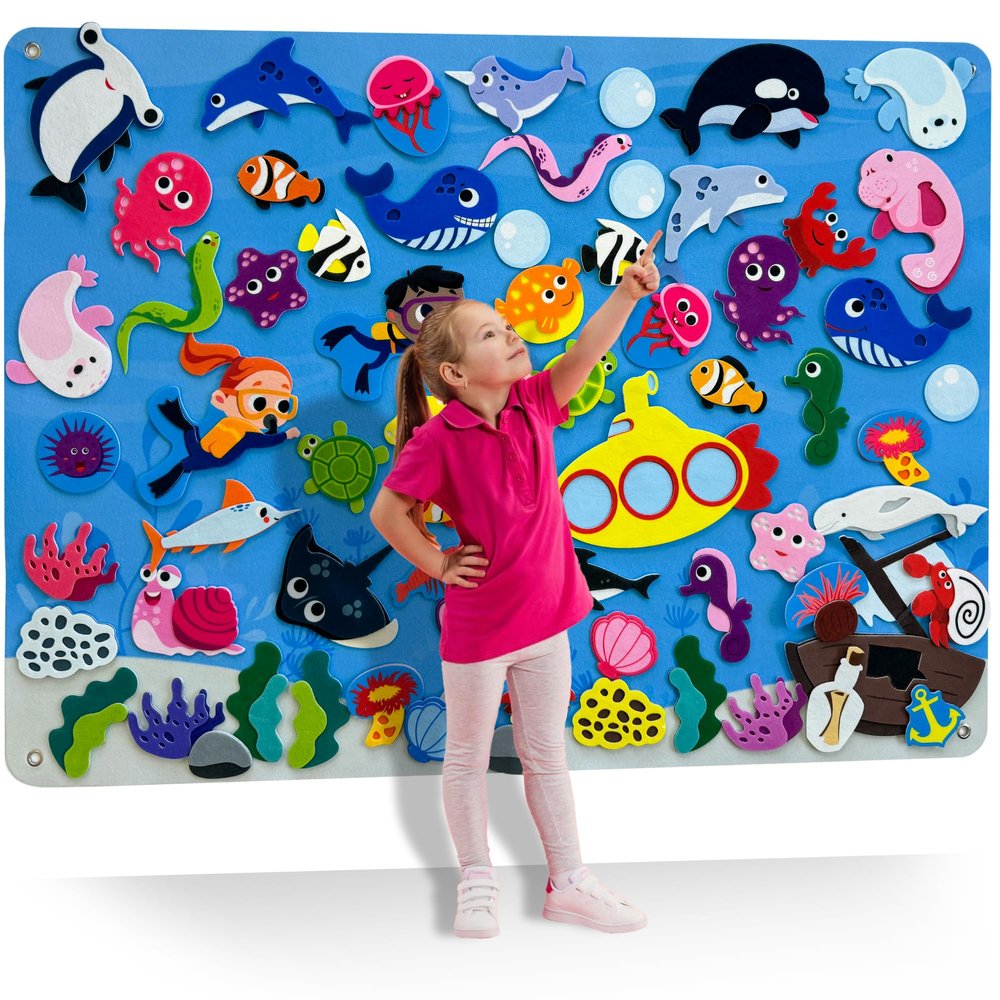 QUOKKA Ocean Felt Board for Toddlers 61 PCS - Double-Thick Felt Board Story Set with Large 3927,7 in. Durable Wall Activity Panel - Ideal for Storytelling Indoor Toddler Activities and Classroom
