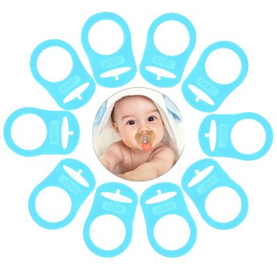 10 Pcs Baby Dummy Pacifier Holder, Soft Silicone Baby Pacifier Clips Holders, Silicone Adapter Rings Holder, Baby Nipple Rings, Pacifier Rings Infant for Baby Pacifiers (Blue)
