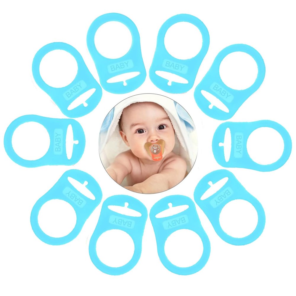 10 Pcs Baby Dummy Pacifier Holder, Soft Silicone Baby Pacifier Clips Holders, Silicone Adapter Rings Holder, Baby Nipple Rings, Pacifier Rings Infant for Baby Pacifiers (Blue)