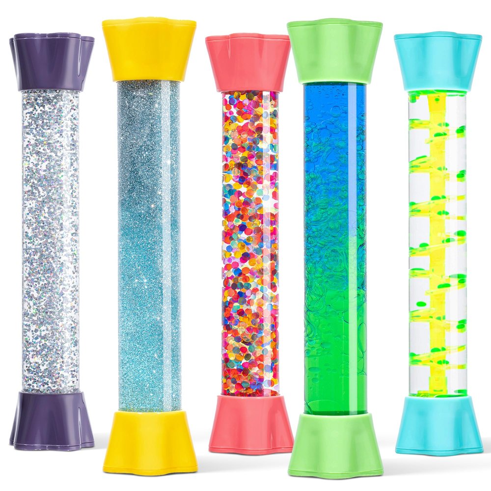 Special Supplies Liquid Motion Bubbler Toy Cool Tubes 5-Pack Colorful Hourglass Timer with Droplet Movement, Bedroom, Sensory Play for Home or School (Bubble-Tube-5)
