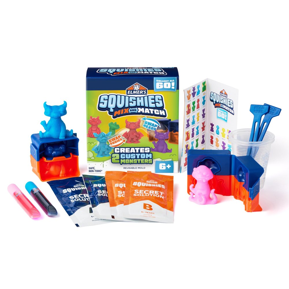 Elmers Squishies Mix and Match DIY Squishy Toys Kids Crafts Creates 2 Mix and Match Characters 12 Piece Kit
