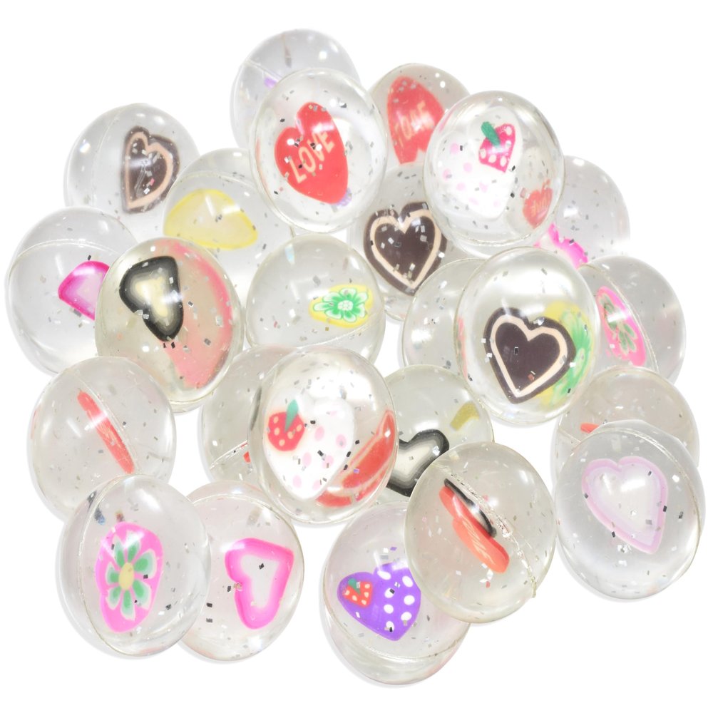 Kiddie Play 25 Bouncy Balls for Kids Party Favors Heart Bouncy Ball 27mm Superball Small Rubber Balls for Kids