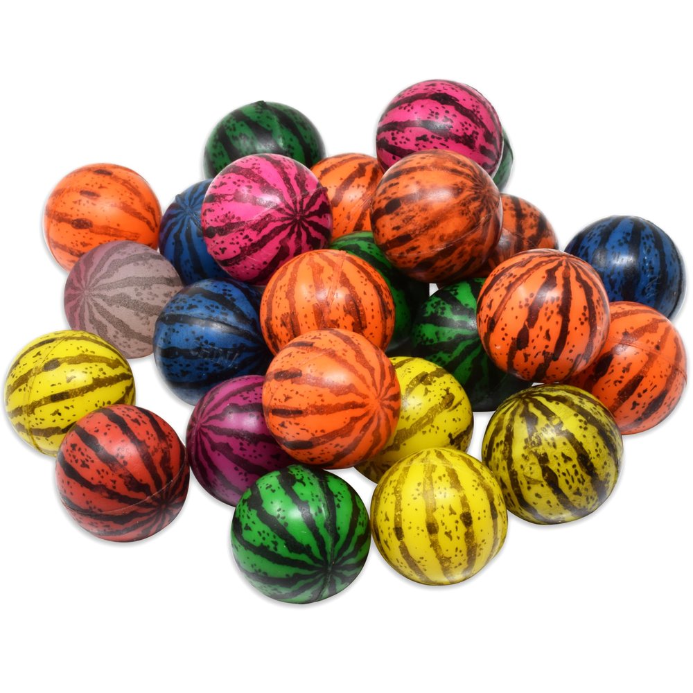 Kiddie Play 25 Bouncy Balls for Kids Party Favors | Colorful Watermelon Bouncy Ball 27mm | Superball Small Rubber Balls for Kids