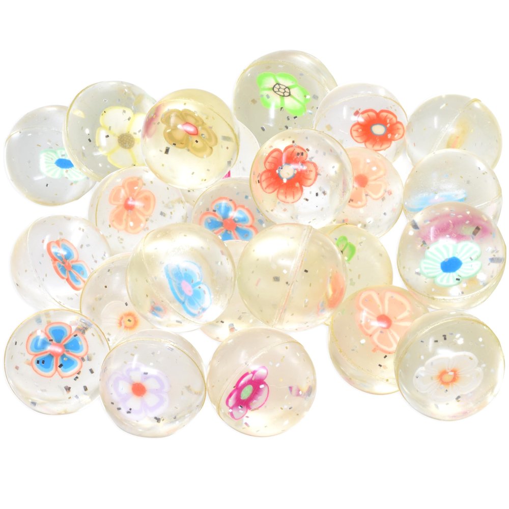 Kiddie Play 25 Bouncy Balls for Kids Party Favors Flowers Bouncy Ball 27mm Superball Small Rubber Balls for Kids