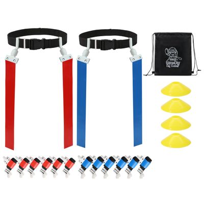 12 Player (6 RED vs 6 BLUE Pop Flags) Pop Flag Football Set-Complete w/Flags, Belts, Agility cones and Carry Bag