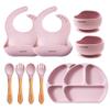 Baby Feeding Essentials Silicone Ange Smile 12 Set Bib, Baby Bowl, Suction Plate, Spoon, Fork Eating Utensils for 6+ Months Kids Toddler Kawaii (Pink) view 1