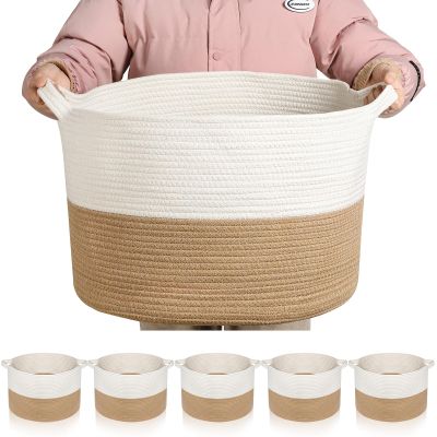 Sawysine 6 Pcs 20 x 20 x 13 Inch Extra Large Cotton Woven Basket with Handle Woven Laundry Blanket Baskets for Organizing Storage Rope Basket for Cloth Blanket Toy Living Room Bathroom