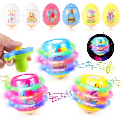 Light Up Easter Eggs Toy Gifts for Kids, 6 Cute Easter Egg Spinning Tops with Flash & Music, Easter Basket Stuffers Essentials, Easter Eggs Hunt Prize, Kids Goodie Bag Fillers, Party Favor Novelty Toy