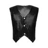 Sinleey Girls Boys Sequins Vest Waistcoat Kids Metallic Jacket Shirt Hip Hop Jazz Dance Performance Competition Costume Black 7-8 Years view 1