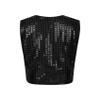 Sinleey Girls Boys Sequins Vest Waistcoat Kids Metallic Jacket Shirt Hip Hop Jazz Dance Performance Competition Costume Black 7-8 Years view 2