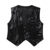 Sinleey Girls Boys Sequins Vest Waistcoat Kids Metallic Jacket Shirt Hip Hop Jazz Dance Performance Competition Costume Black 7-8 Years view 3
