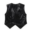 Sinleey Girls Boys Sequins Vest Waistcoat Kids Metallic Jacket Shirt Hip Hop Jazz Dance Performance Competition Costume Black 7-8 Years view 4