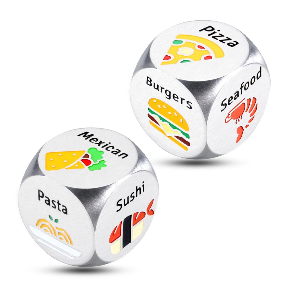 2PCS Food Dice for Couple Valentines Gifts for Boyfriend Girlfriend 11th Anniversary Steel Gifts Christmas Stocking Stuffers for Women Men White Elephant Santa Swap Gift Exchange Dice