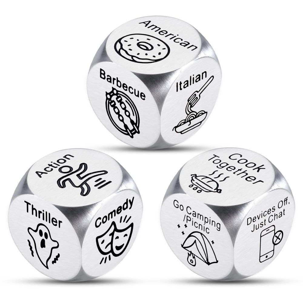 3PCS Food Dice Valentines Gifts for Boyfriend Girlfriend 11th Anniversary Steel Gift for Couple Christmas Stocking Stuffers White Elephant Gifts for Adults Santa Swap Gift Exchange Dice Exchange Dices