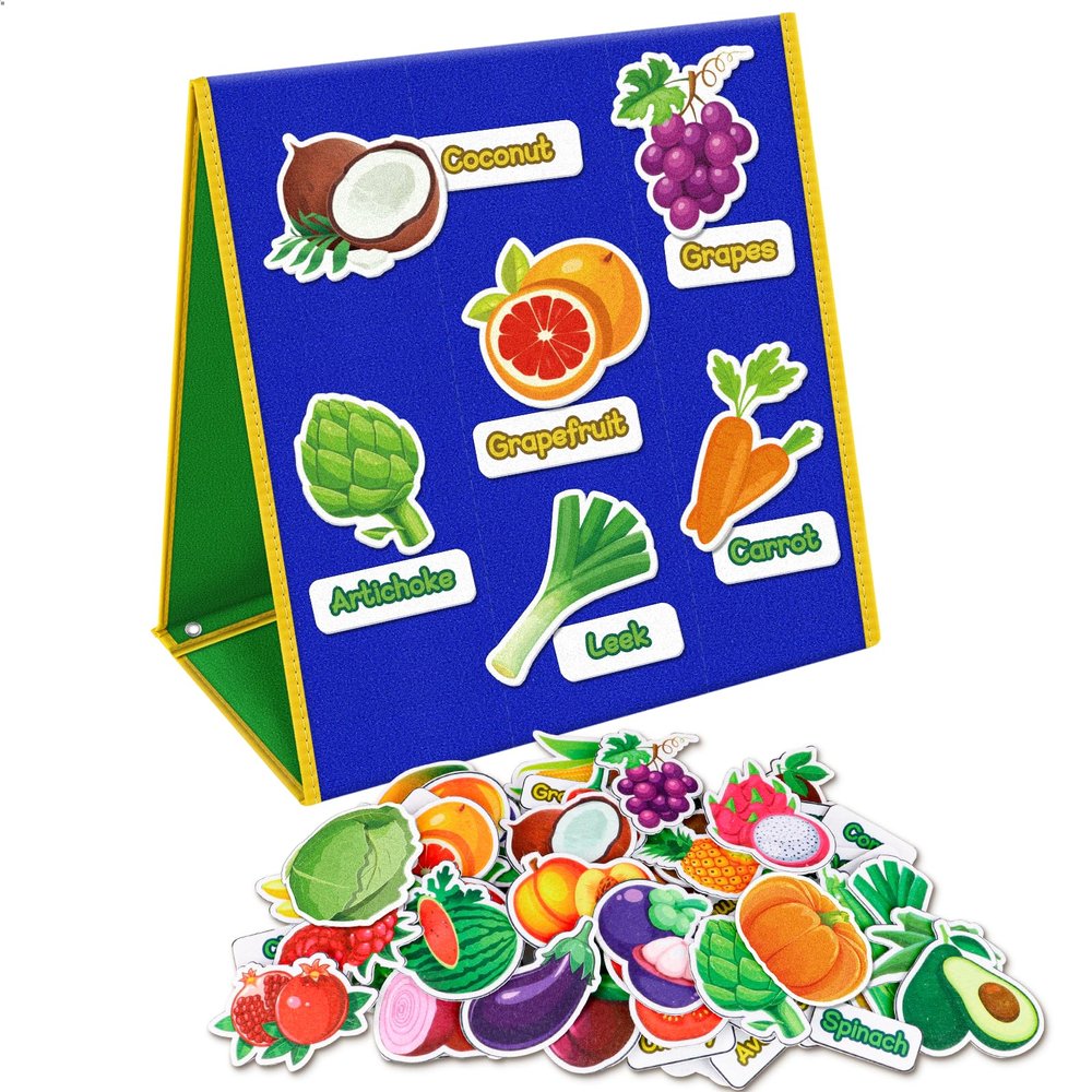 AKAYOK Felt Pieces Fruit Vegetable Felt Flannel Board Pieces Learning Fruit Vegetable with Name, Cute Educational Learning Toys Kids