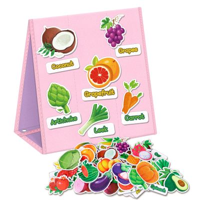 AKAYOK Foldable Felt Board for Toddlers Felt Pieces Fruit Vegetable Felt Flannel Board Pieces Learning Fruit Vegetable with Name Double Sided Felt Story Board Reusable Wall Hanging Gift for Kid