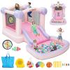 AKEYDIY Pastel Dream Bounce House for Kids 3-10, 161x82x63 inch Water Bounce House w/Slide,Ball Pit/Pool, Pink Bounce House UL Blower &50 Plastic Balls, Water Slide Bounce House Outdoor Backyard view 1