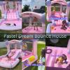 AKEYDIY Pastel Dream Bounce House for Kids 3-10, 161x82x63 inch Water Bounce House w/Slide,Ball Pit/Pool, Pink Bounce House UL Blower &50 Plastic Balls, Water Slide Bounce House Outdoor Backyard view 2