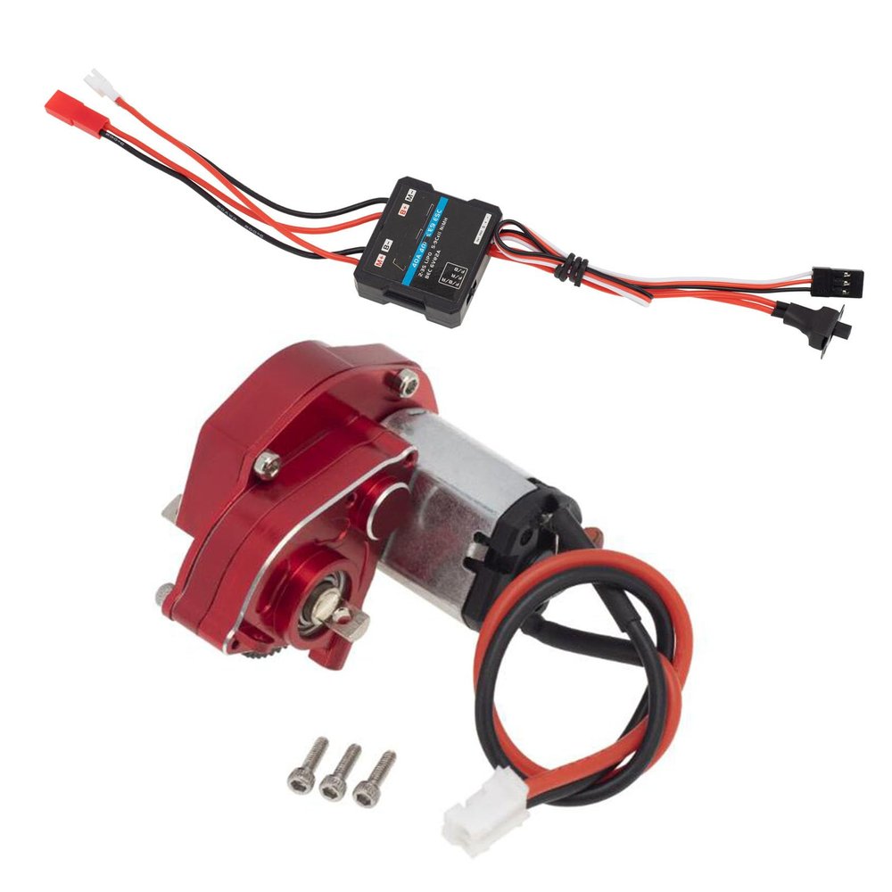 Aluminum Complete Transmission Gearbox Combo Kit Transmission Case with Gear Motor ESC Compatible for Axial SCX24 90081 1/24 RC Crawler Car Upgrades Parts