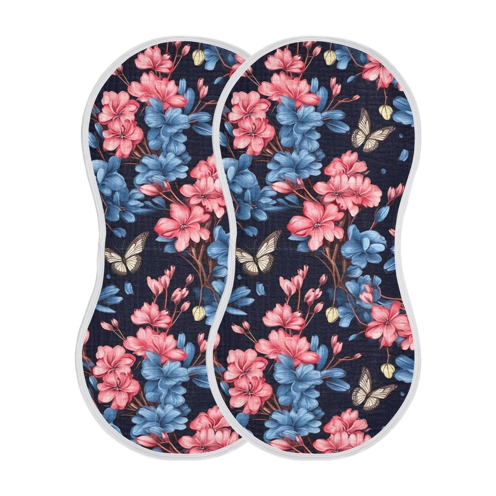 AMmao Blue Pink Flower Butterfly Burp Cloths 2 Pack Muslin Burping Cloth Cotton Burp Towel Soft Absorbent Baby Burp Cloths for Boys Girls Newborn 22 x 11 in