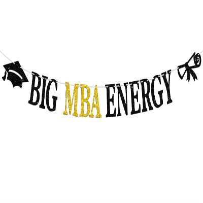 Big MBA Energy Banner, Congrats Grad, Congratulations on Master of Business Administration Degree, College/Universary Graduation Party Decorations Supplies, Black and Gold Glitter